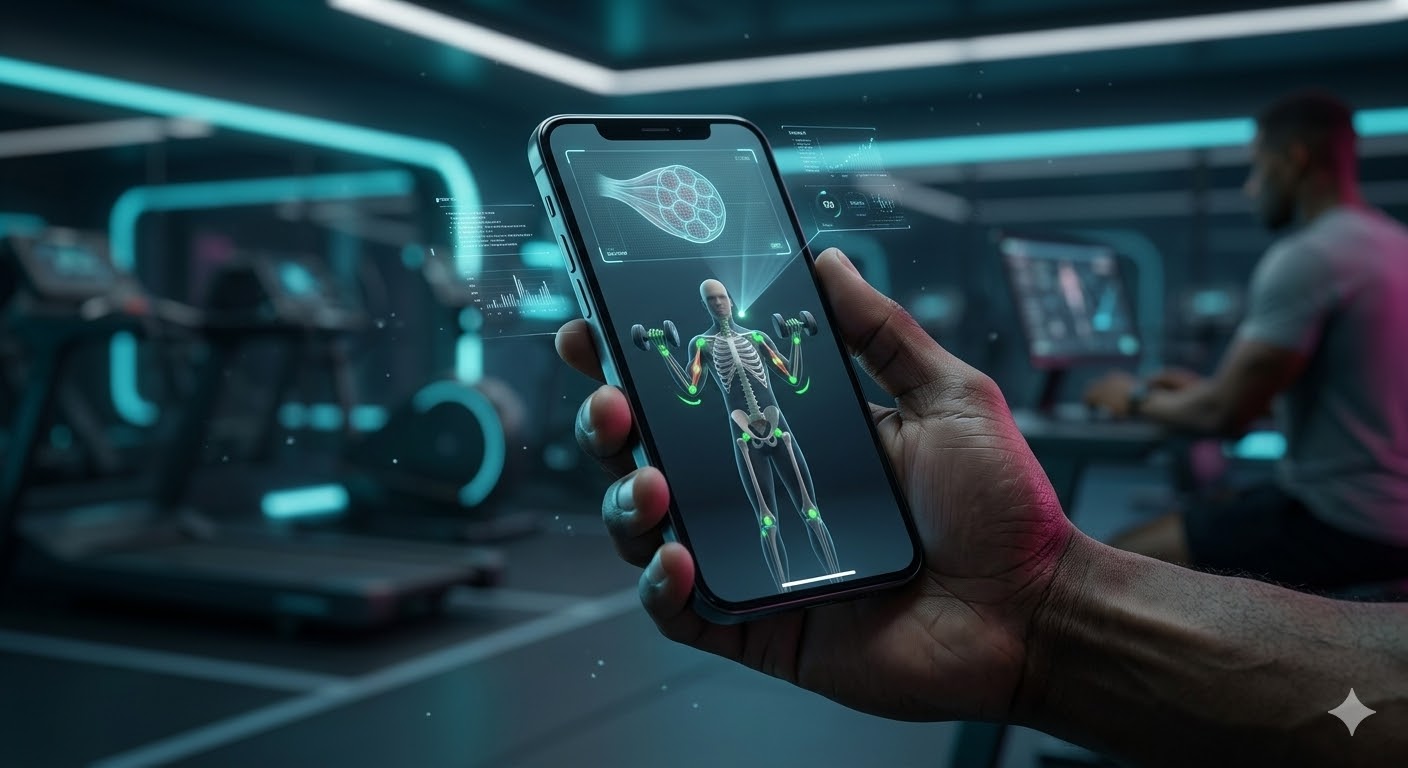 واجهة تطبيق ذكي AI Fitness App على هاتف ذكي.