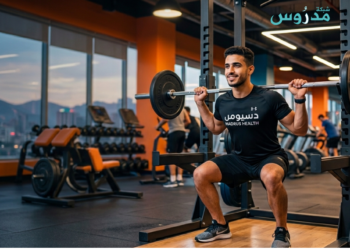 شاب رياضي يمارس تمارين الجيم للمبتدئين لبناء العضلات داخل صالة رياضية حديثة في عام 2026