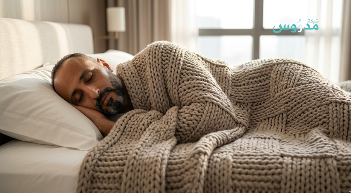 بطانية ثقيلة محبوكة تساعد على الاسترخاء وتخفيف التوتر وآلام العضلات أثناء النوم